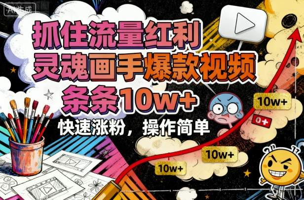抓住流量红利,灵魂画手爆款视频,条条10w+,快速涨粉,操作简单-老吴出海笔记