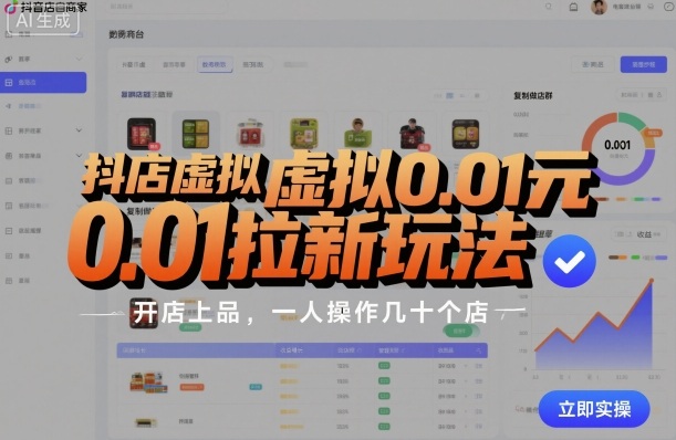 抖店虚拟0.01元拉新玩法，复制做店群，开店上品，一人操作几十个店-老吴出海笔记
