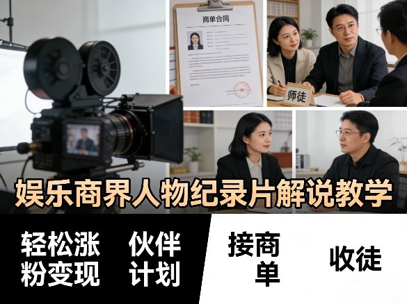 娱乐商界人物纪录片解说教学,轻松涨粉变现,伙伴计划,接商单,收徒等-老吴出海笔记