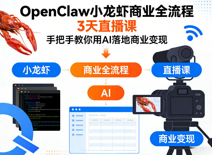 OpenClaw小龙虾商业全流程3天直播课，手把手教你用AI落地商业变现-老吴出海笔记
