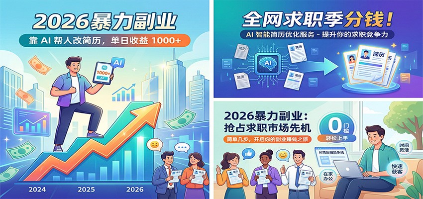 2026暴力副业:靠AI帮人改简历,单日收益1000+,全网求职季分钱-老吴出海笔记