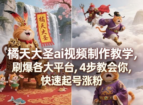 橘天大圣ai视频制作教学，刷爆各大平台，4步教会你，快速起号涨粉-老吴出海笔记