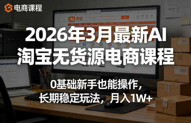 2026年3月最新AI淘宝无货源电商课程,0基础新手也能操作,长期稳定玩法,月入1W+-老吴出海笔记