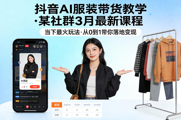 抖音AI服装带货教学，某社群3月最新课程，当下最火玩法，从0到1带你落地变现-老吴出海笔记