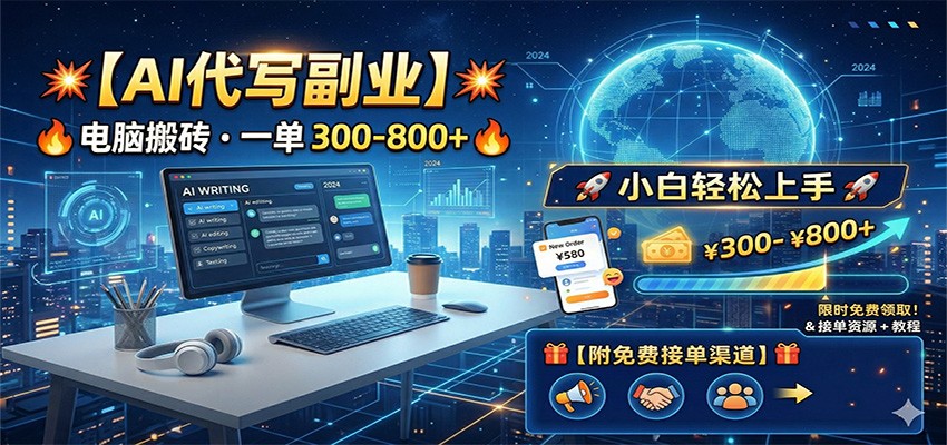 AI代写副业,电脑搬砖,一单300-800+,小白轻松上手,附免费接单渠道-老吴出海笔记