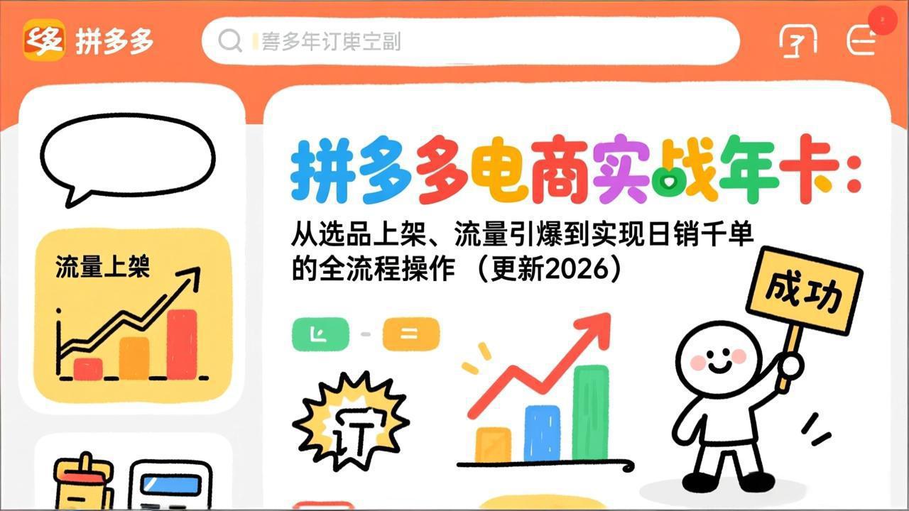 拼多多电商实战年卡：从选品上架、流量引爆到实现日销千单的全流程操作(更新2026年3月-老吴出海笔记