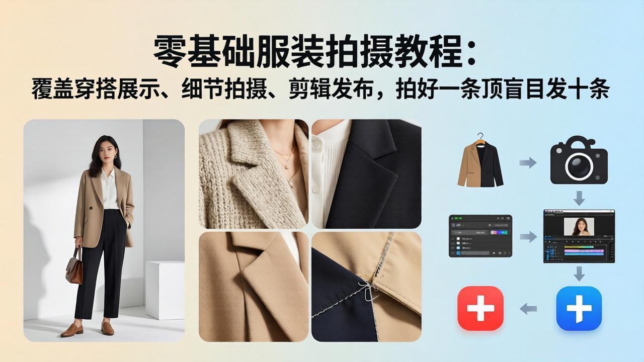 零基础服装拍摄教程:覆盖穿搭展示、细节拍摄、剪辑发布,拍好一条顶盲目发十条-老吴出海笔记