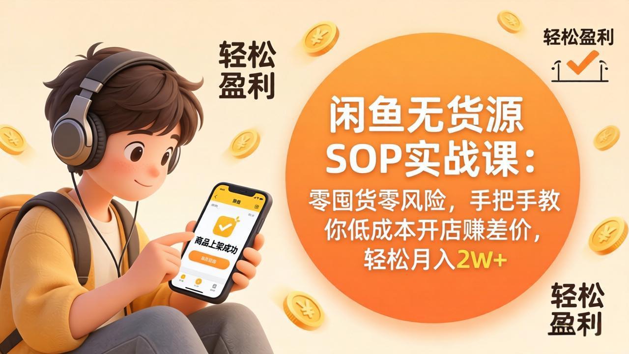 闲鱼无货源SOP实战课：零囤货零风险，手把手教你低成本开店赚差价，轻松月入2w+-老吴出海笔记
