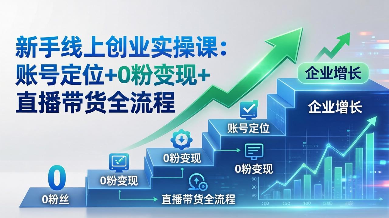 新手线上创业实操课：账号定位+0粉变现+直播带货全流程，企业用户增长一步到位-老吴出海笔记