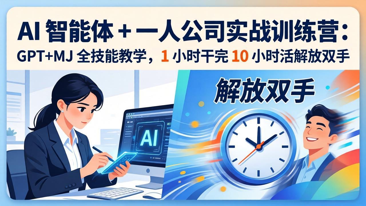 AI 智能体 + 一人公司实战训练营：GPT+MJ 全技能教学，1 小时干完 10 小时活解放双手-老吴出海笔记