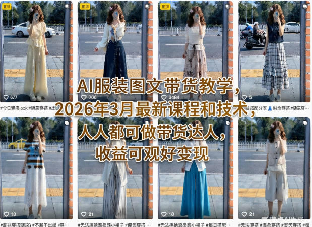 AI服装图文带货教学，2026年3月最新课程和技术，人人都可做带货达人，收益可观好变现-老吴出海笔记