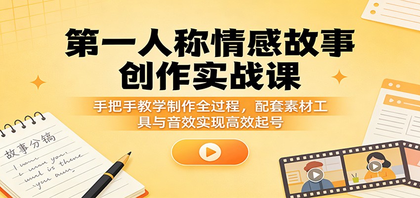 第一人称情感故事创作实战课：手把手教学制作全过程，配套素材工具与音效实现高效起号-老吴出海笔记