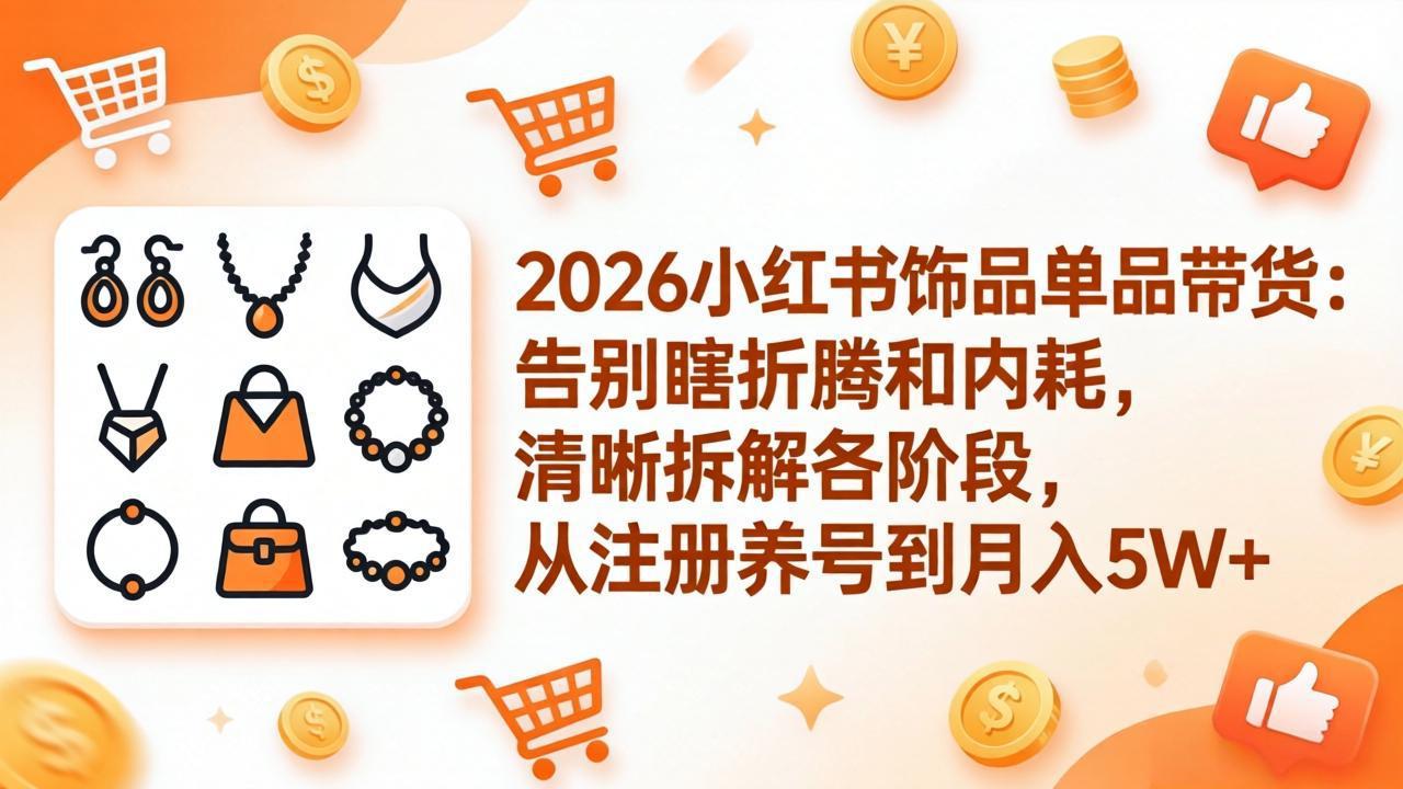 2026小红书饰品单品带货：告别瞎折腾和内耗，清晰拆解各阶段，从注册养号到月入5W+-老吴出海笔记
