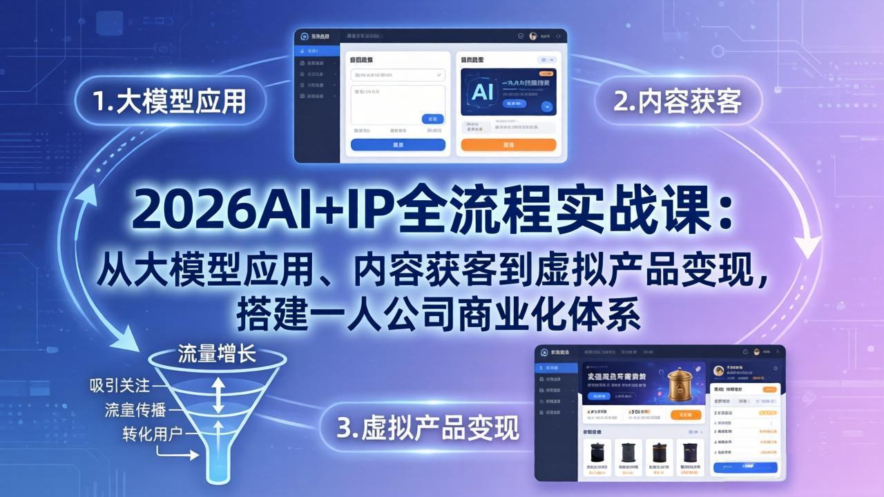 2026AI+IP全流程实战课:从大模型应用、内容获客到虚拟产品变现,搭建一人公司商业化体系-老吴出海笔记