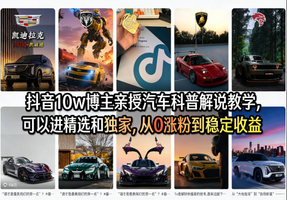 抖音10w博主亲授汽车科普解说教学,可以进精选和独家,从0涨粉到稳定收益(详细视频课程+1T素材)-老吴出海笔记