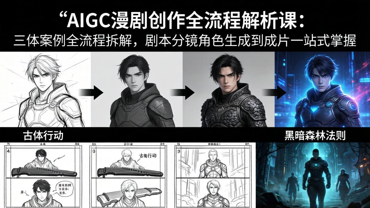 AIGC漫剧创作全流程解析课:三体案例全流程拆解,剧本分镜角色生成到成片一站式掌握-老吴出海笔记