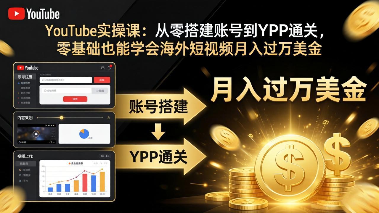 YouTube实操课：从零搭建账号到YPP通关，零基础也能学会海外短视频月入过万美金-老吴出海笔记