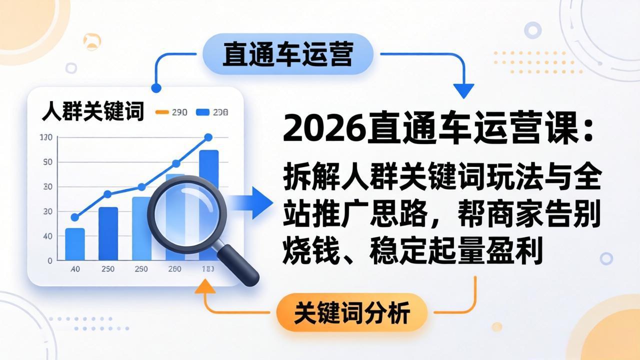 2026直通车运营课：拆解人群关键词玩法与全站推广思路，帮商家告别烧钱、稳定起量盈利-老吴出海笔记