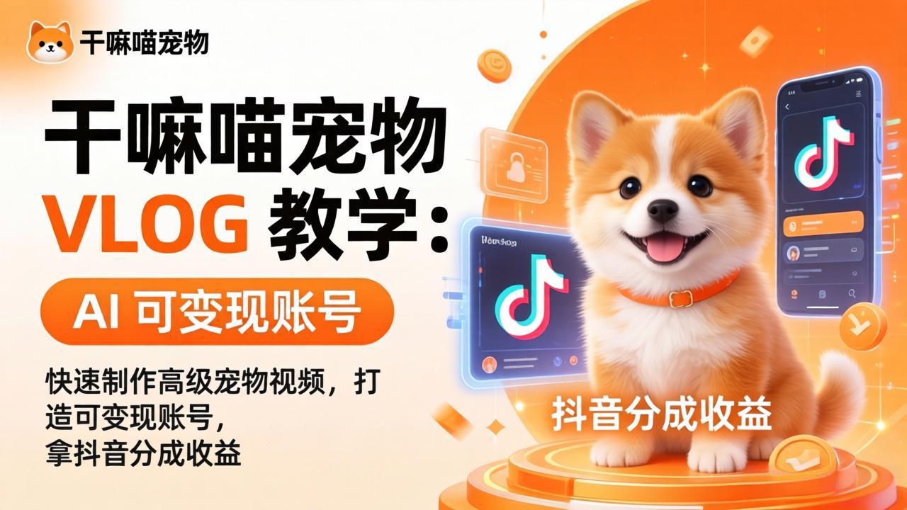 干嘛喵宠物 VLOG 教学：AI 快速制作高级宠物视频，打造可变现账号，拿抖音分成收益-老吴出海笔记