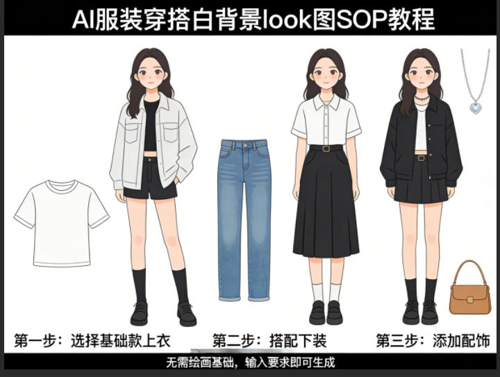 AI服装穿搭白背景look图SOP教程，不用会画画，提几句具体要求，AI就能还你一个奇迹-老吴出海笔记