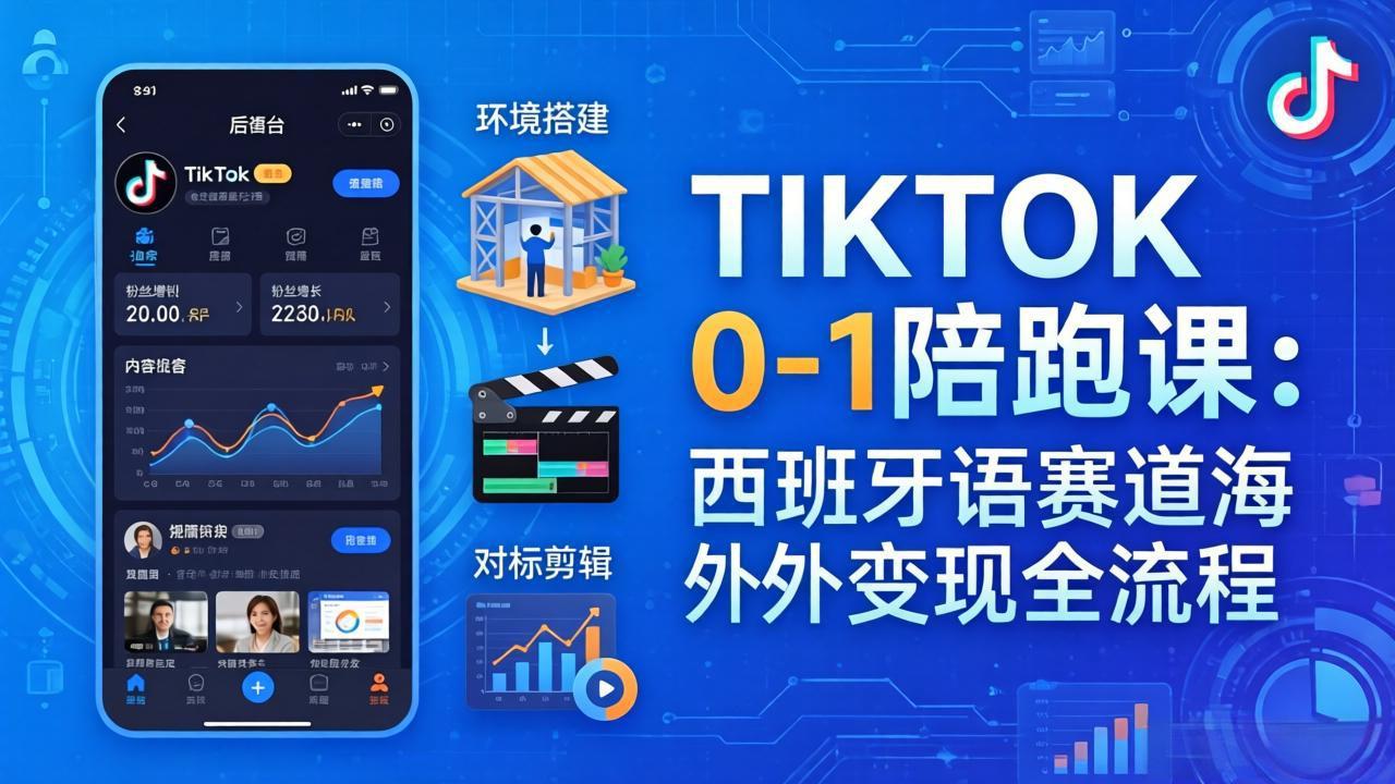 TIKTOK 0-1 陪跑课:从环境搭建到刷对标剪辑,西班牙语赛道海外变现全流程-老吴出海笔记