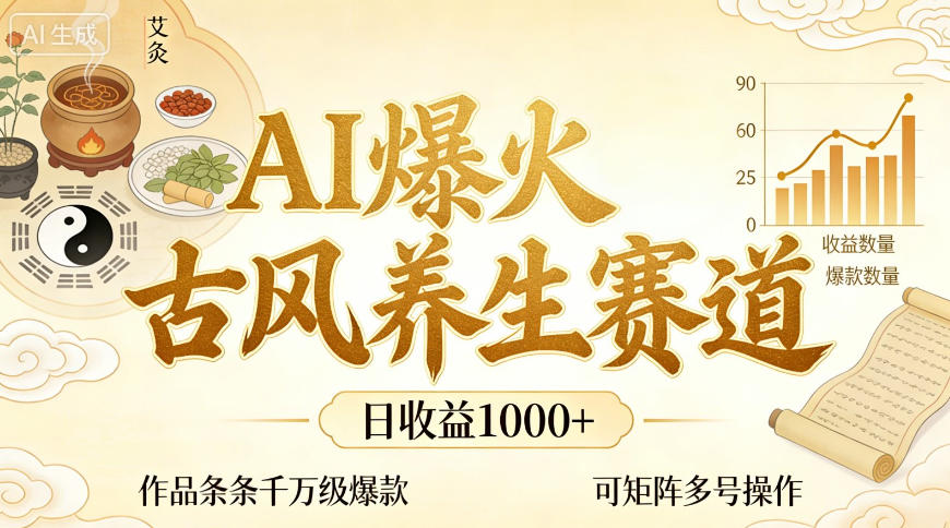 AI爆火古风养生赛道,日收益1k+单条作品点赞破万+,可矩阵多号操作【揭秘】