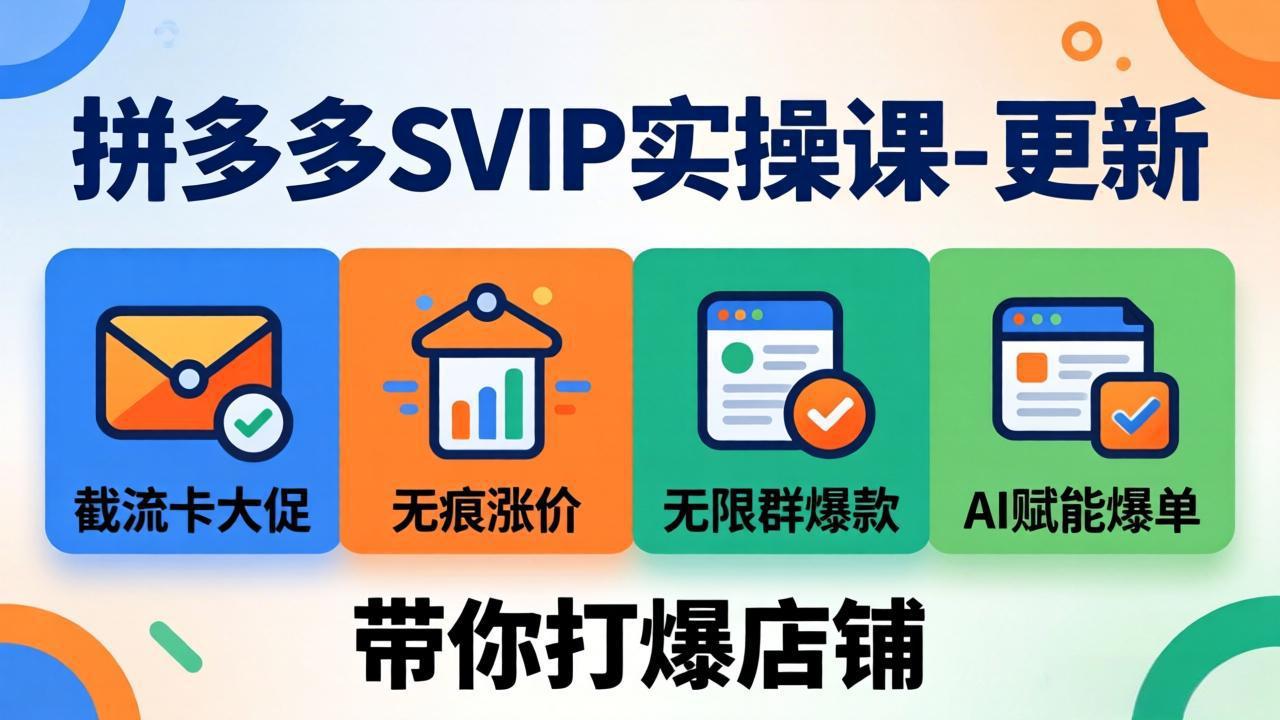 拼多多SVIP实操课-26年4月,截流卡大促+无痕涨价+无限群爆款+AI赋能爆单新玩法,带你打爆店铺-老吴出海笔记