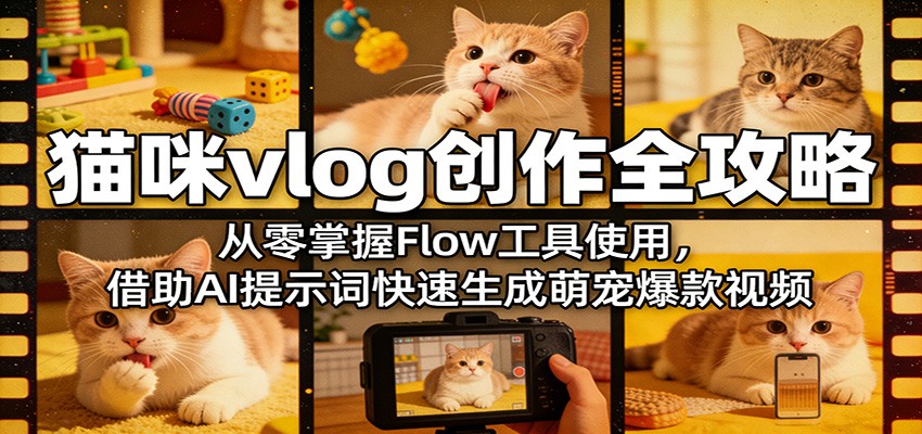 猫咪vlog创作全攻略:从零掌握Flow工具使用,借助AI提示词快速生成萌宠爆款视频-老吴出海笔记
