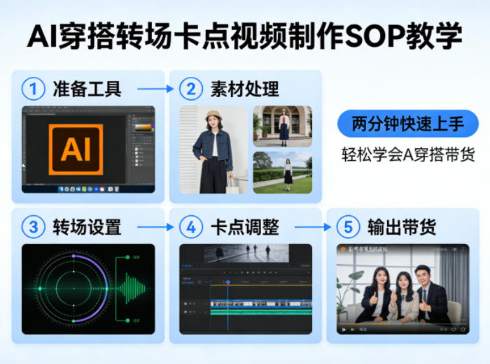 AI穿搭转场卡点视频制作SOP教学,两分钟快速上手,轻松学会AI穿搭带货-老吴出海笔记