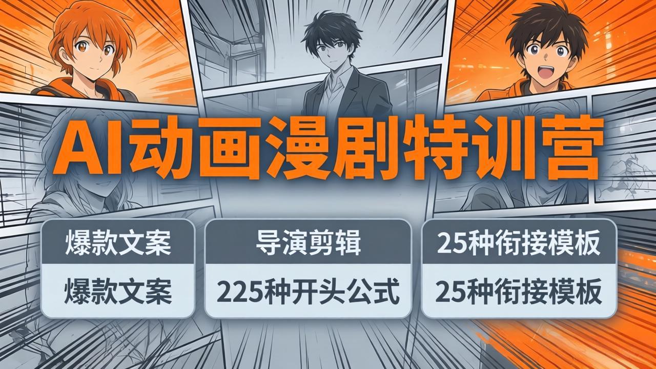 AI动画漫剧特训营：爆款文案+导演剪辑：225种开头公式+25种衔接模板，两小时剪电影级大片-老吴出海笔记
