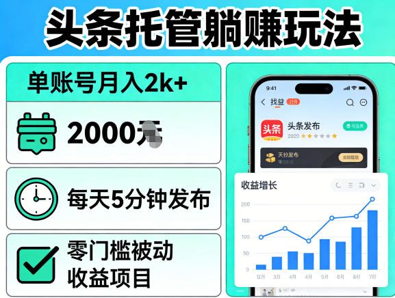 头条托管躺賺玩法,单账号月入2k+,每天5分钟发布即可,零门槛被动收益项目【揭秘】-老吴出海笔记