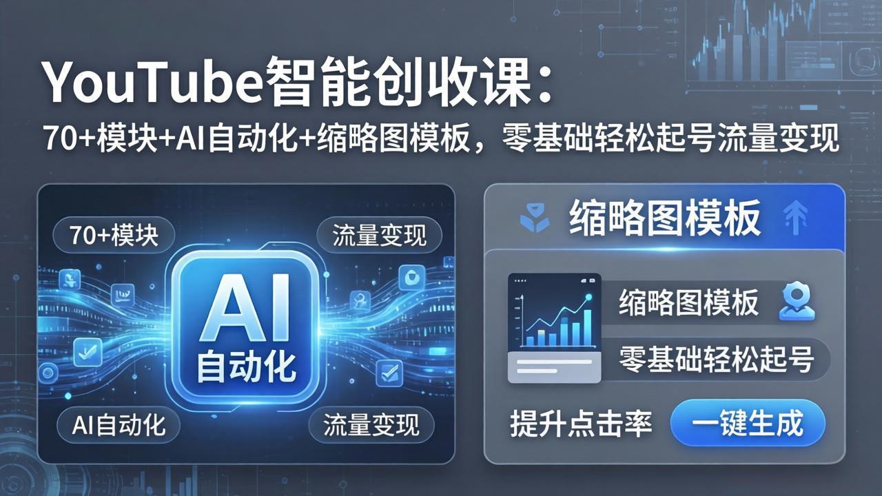 YouTube智能创收课：70+模块+AI自动化+缩略图模板，零基础轻松起号流量变现-老吴出海笔记