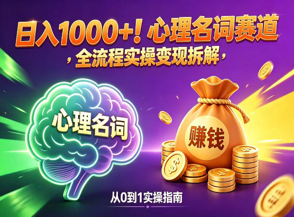 心理名词赛道,新手小白也能做,全流程项目拆解,单日变现1k+