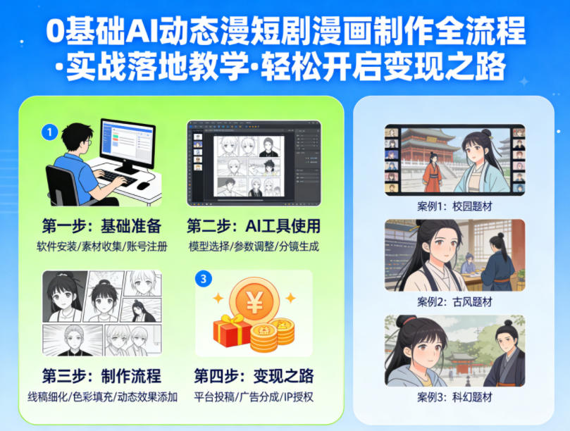0基础AI动态漫短剧漫画制作全流程,实战落地教学,轻松开启变现之路-老吴出海笔记