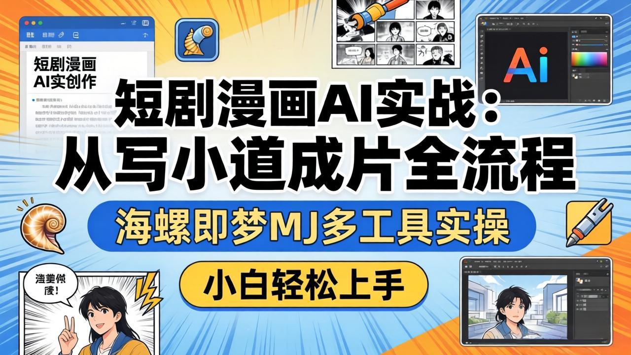 短剧漫画AI实战:从写小说到成片全流程,海螺即梦MJ多工具实操,小白轻松上手-老吴出海笔记