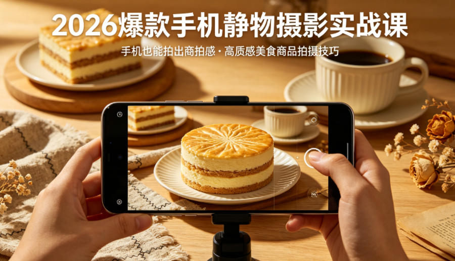2026爆款手机静物摄影实战课，手机也能拍出商拍感，学会拍出高质感美食商品-老吴出海笔记