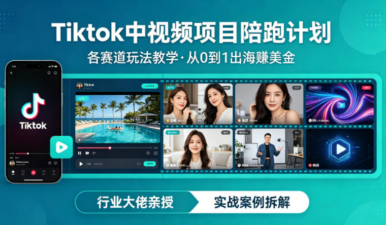 某大佬的Tiktok中视频项目陪跑，涵盖TK各个赛道玩法教学，从0到1出海賺美金-老吴出海笔记