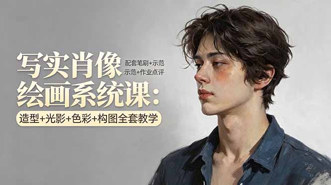 写实肖像绘画系统课:造型+光影+色彩+构图全套教学,配套笔刷+示范+作业点评-老吴出海笔记
