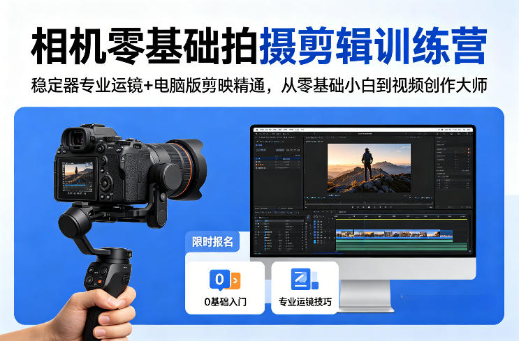 相机零基础拍摄剪辑训练营:稳定器专业运镜+电脑版剪映精通,从零基础小白到视频创作大师-老吴出海笔记