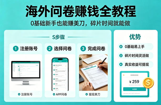 海外问卷賺钱全教程，0基础新手也能賺美刀，碎片时间就能做-老吴出海笔记