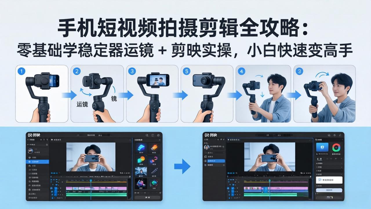手机短视频拍摄剪辑全攻略:零基础学稳定器运镜 + 剪映实操,小白快速变高手-老吴出海笔记