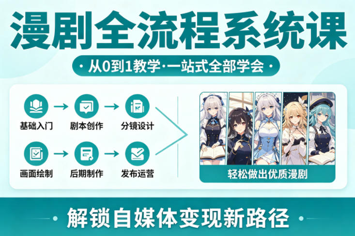 漫剧全流程系统课,从0到1教学,一站式全部学会,轻松做出优质漫剧,解锁自媒体变现新路径-老吴出海笔记