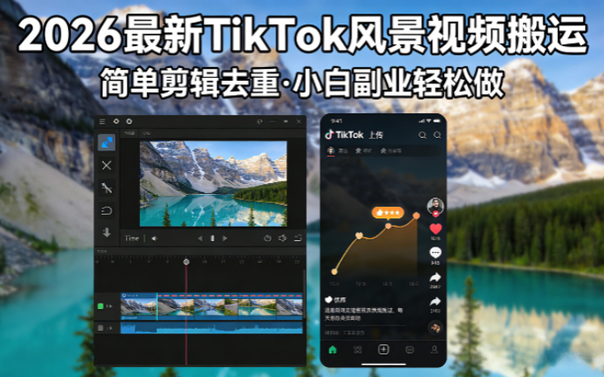 2026最新TikTok风景视频搬运简单剪辑去重小白副业月入 8000-老吴出海笔记
