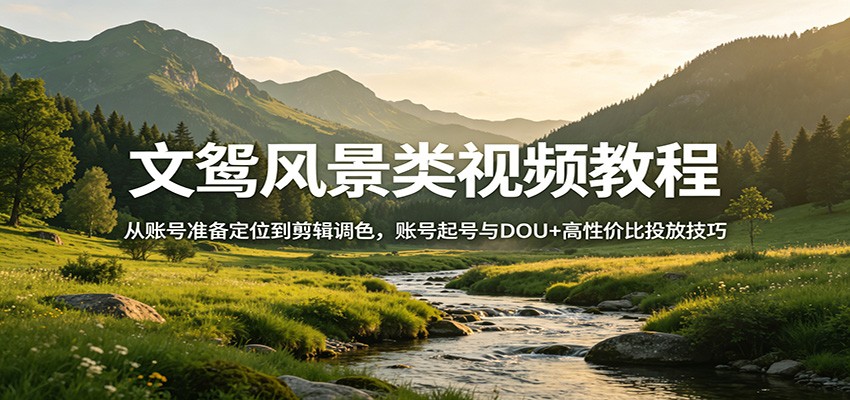 文鸳风景类视频教程:从账号准备定位到剪辑调色,账号起号与DOU+高性价比投放技巧-老吴出海笔记