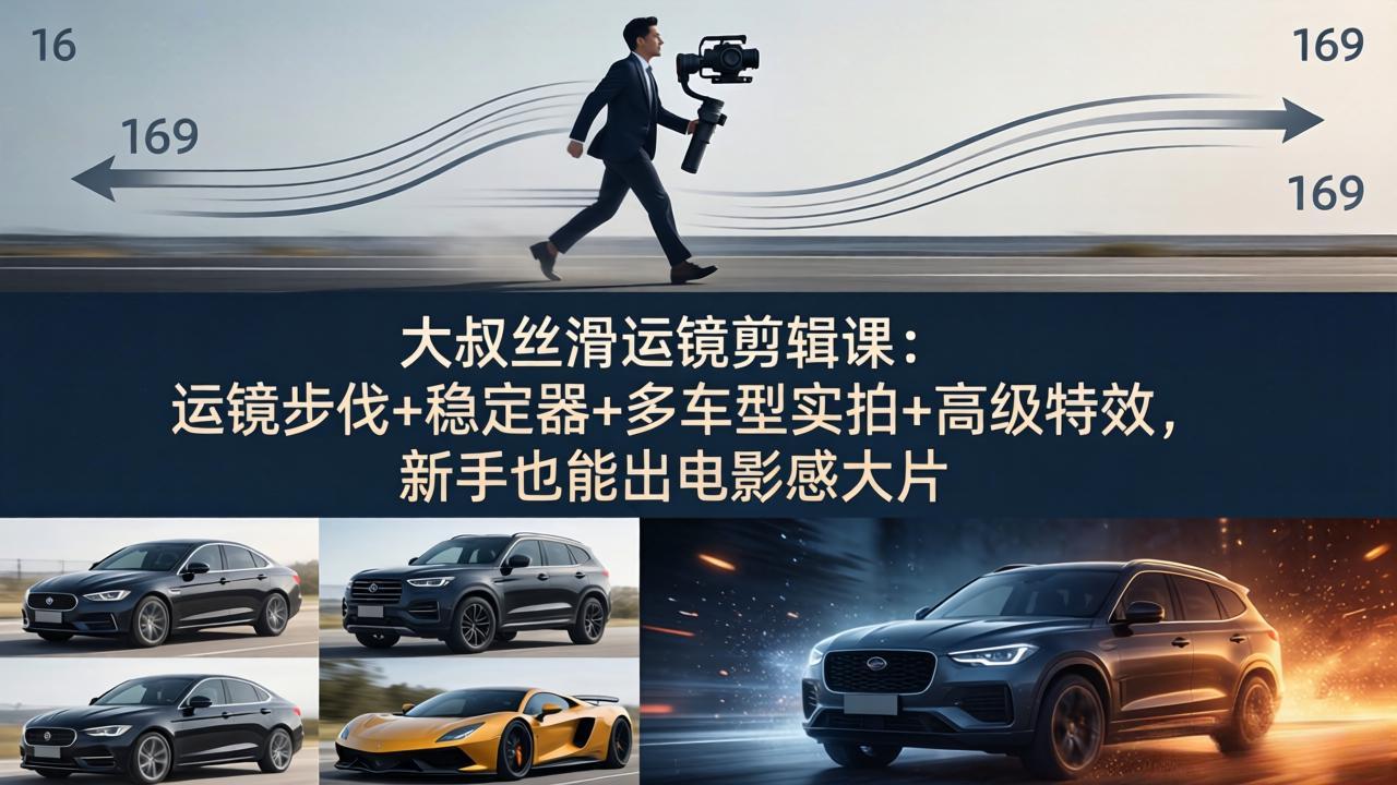 大叔丝滑运镜剪辑课:运镜步伐+稳定器+多车型实拍+高级特效,新手也能出电影感大片-老吴出海笔记