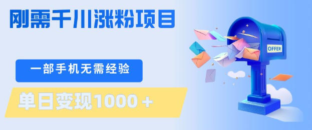 刚需千川涨粉项目，一部手机无需技术，单日变现1k+，当天做当天见收益【揭秘】-老吴出海笔记