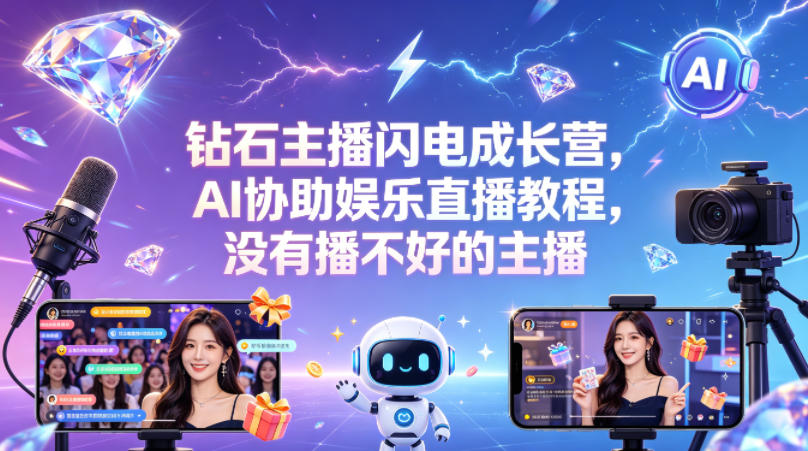 钻石主播闪电成长营,Al协助娱乐直播教程,没有播不好的主播-老吴出海笔记