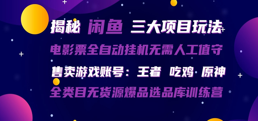 闲鱼三种玩法 全自动电影票 售卖游戏账号 爆品选品库训练营-老吴出海笔记