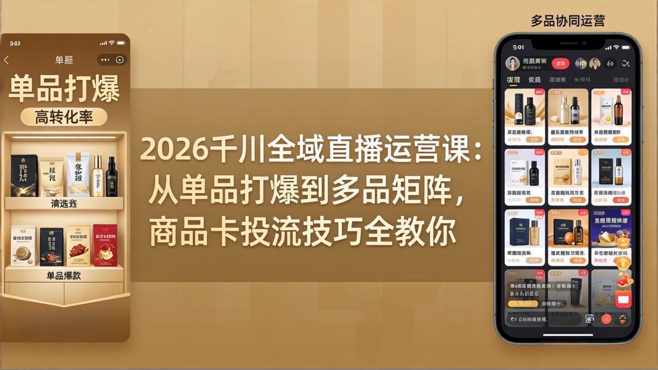 2026千川全域直播运营课:从单品打爆到多品矩阵,商品卡投流技巧全教你-老吴出海笔记