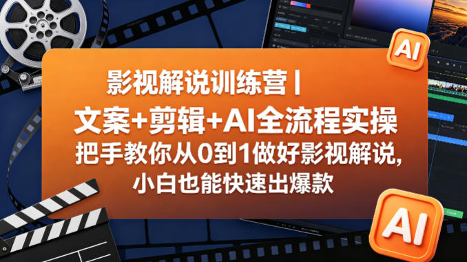 影视解说训练营|文案+剪辑+AI全流程实操,把手教你从0到1做好影视解说,小白也能快速出爆款-老吴出海笔记